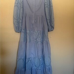 Light Blue Eyelet Tiered Maxi Dress with Button Front